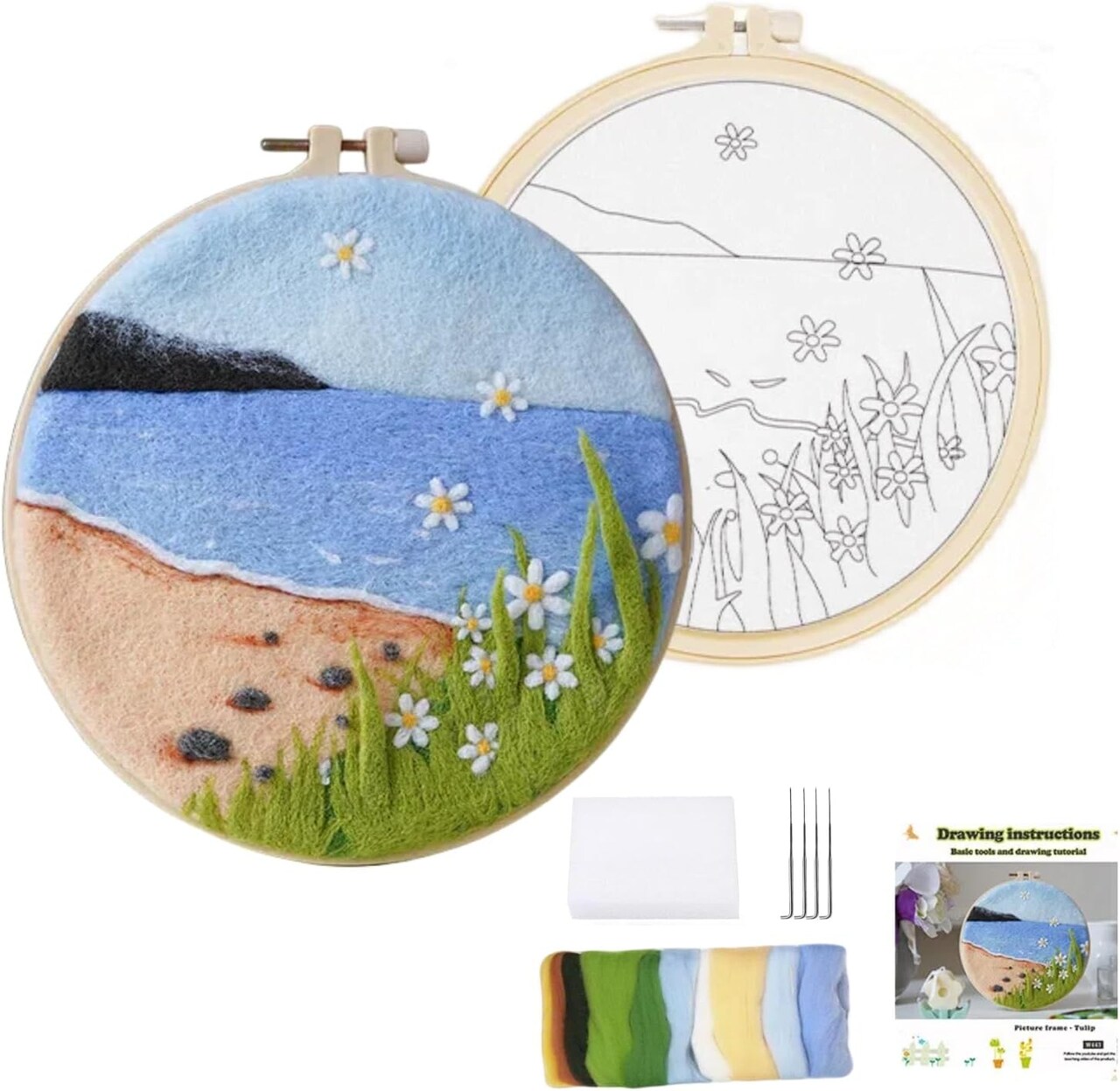 Needle Felting Kits Beginners,DIY Wool Needle Felt Starter Kit,Needle Felting Kit, Wools Painting Kit,Wool Felting Kit (Beach)